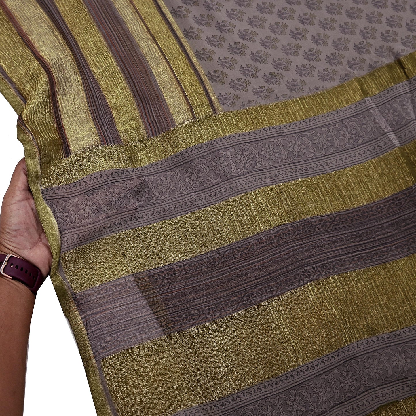 Women Vintage Sari Brown Pure Georgette Silk Printed Saree Craft Fabric Sewing 6Yard Soft Light Dress Making Floral Zari