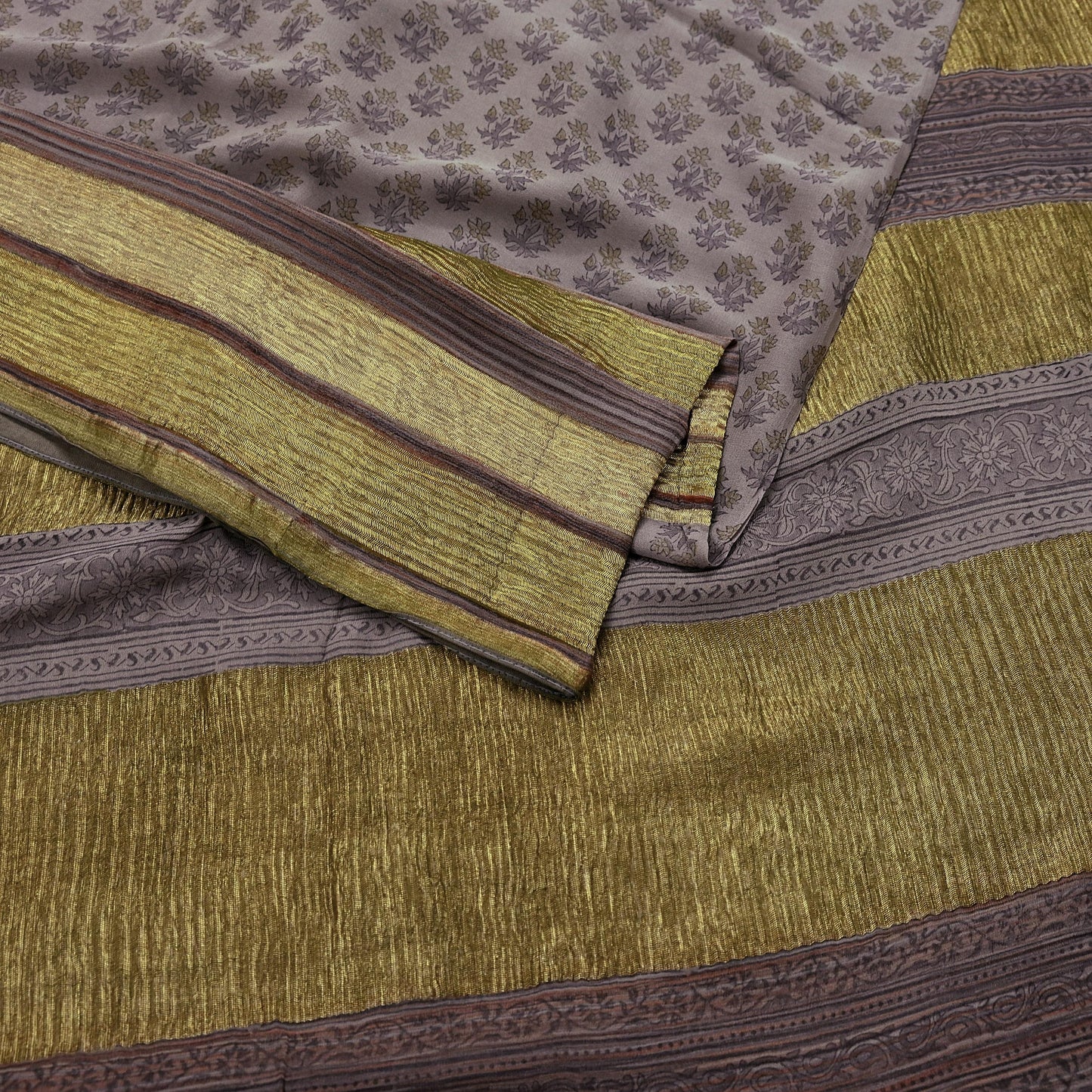 Women Vintage Sari Brown Pure Georgette Silk Printed Saree Craft Fabric Sewing 6Yard Soft Light Dress Making Floral Zari