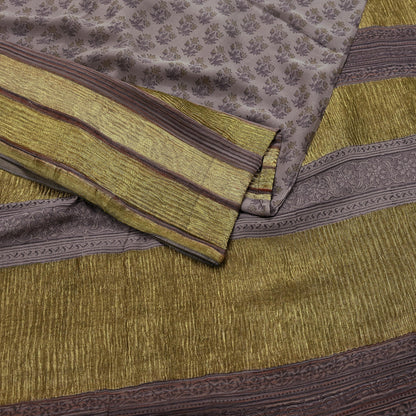 Women Vintage Sari Brown Pure Georgette Silk Printed Saree Craft Fabric Sewing 6Yard Soft Light Dress Making Floral Zari