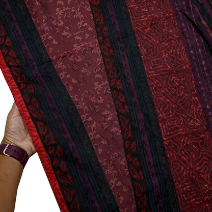 Indian Vintage Sari Maroon & Brown Pure Silk Woven Printed Sarees 6yd Sewing Craft Fabric Dress Making Soft For Crafting Quilting Upcycle