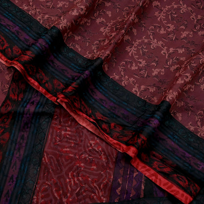 Indian Vintage Sari Maroon & Brown Pure Silk Woven Printed Sarees 6yd Sewing Craft Fabric Dress Making Soft For Crafting Quilting Upcycle