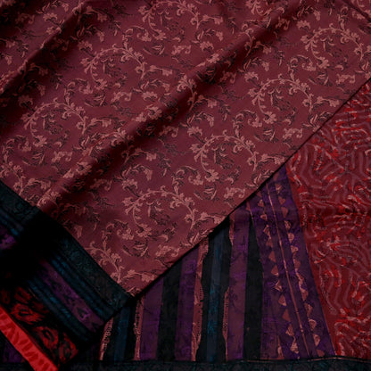 Indian Vintage Sari Maroon & Brown Pure Silk Woven Printed Sarees 6yd Sewing Craft Fabric Dress Making Soft For Crafting Quilting Upcycle