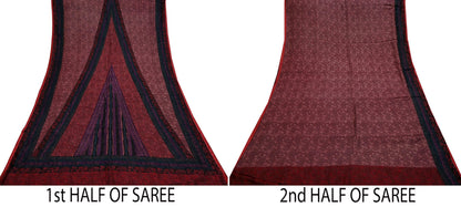 Indian Vintage Sari Maroon & Brown Pure Silk Woven Printed Sarees 6yd Sewing Craft Fabric Dress Making Soft For Crafting Quilting Upcycle