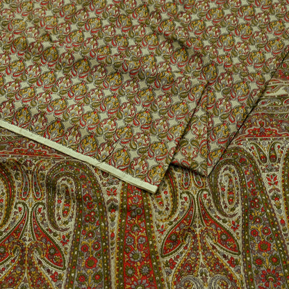 Indian Vintage Sari Green Pure Silk Printed Sarees 5yd Sewing Craft Fabric Dress Making  Soft Floral Wrap Upcycle Used Quilting Crafting