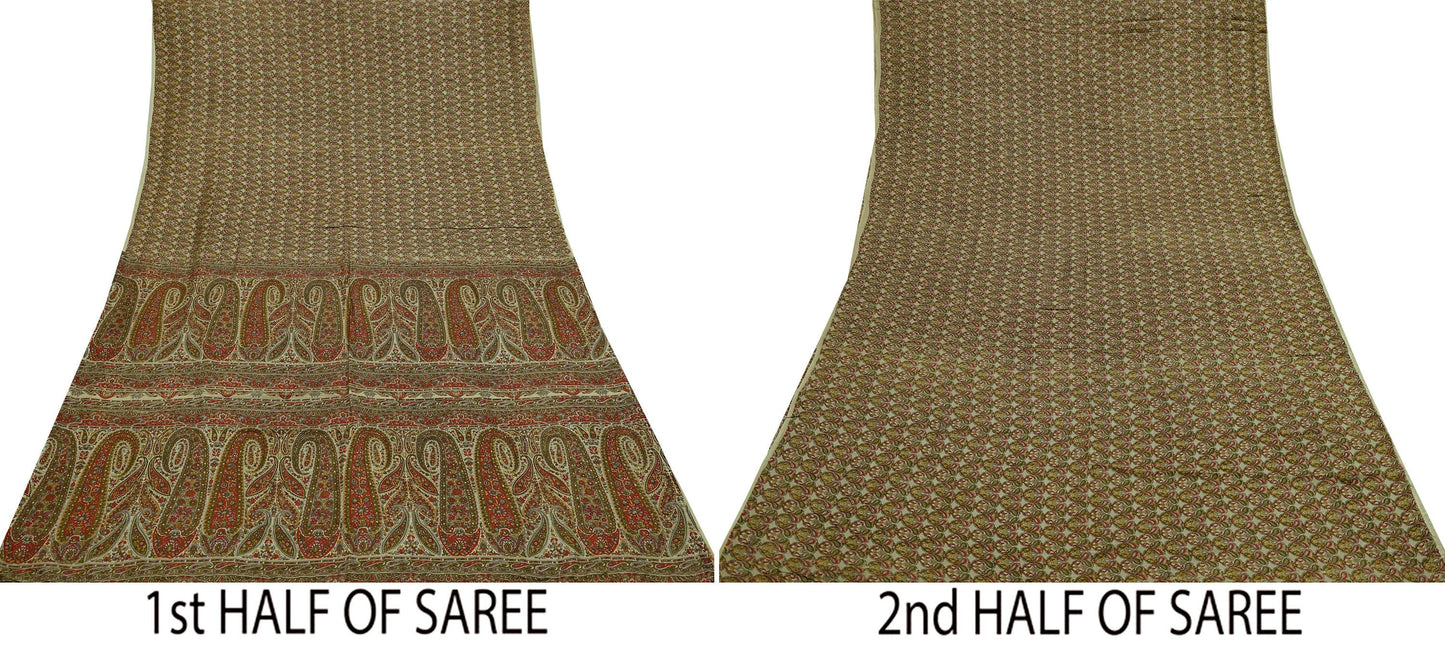 Indian Vintage Sari Green Pure Silk Printed Sarees 5yd Sewing Craft Fabric Dress Making  Soft Floral Wrap Upcycle Used Quilting Crafting