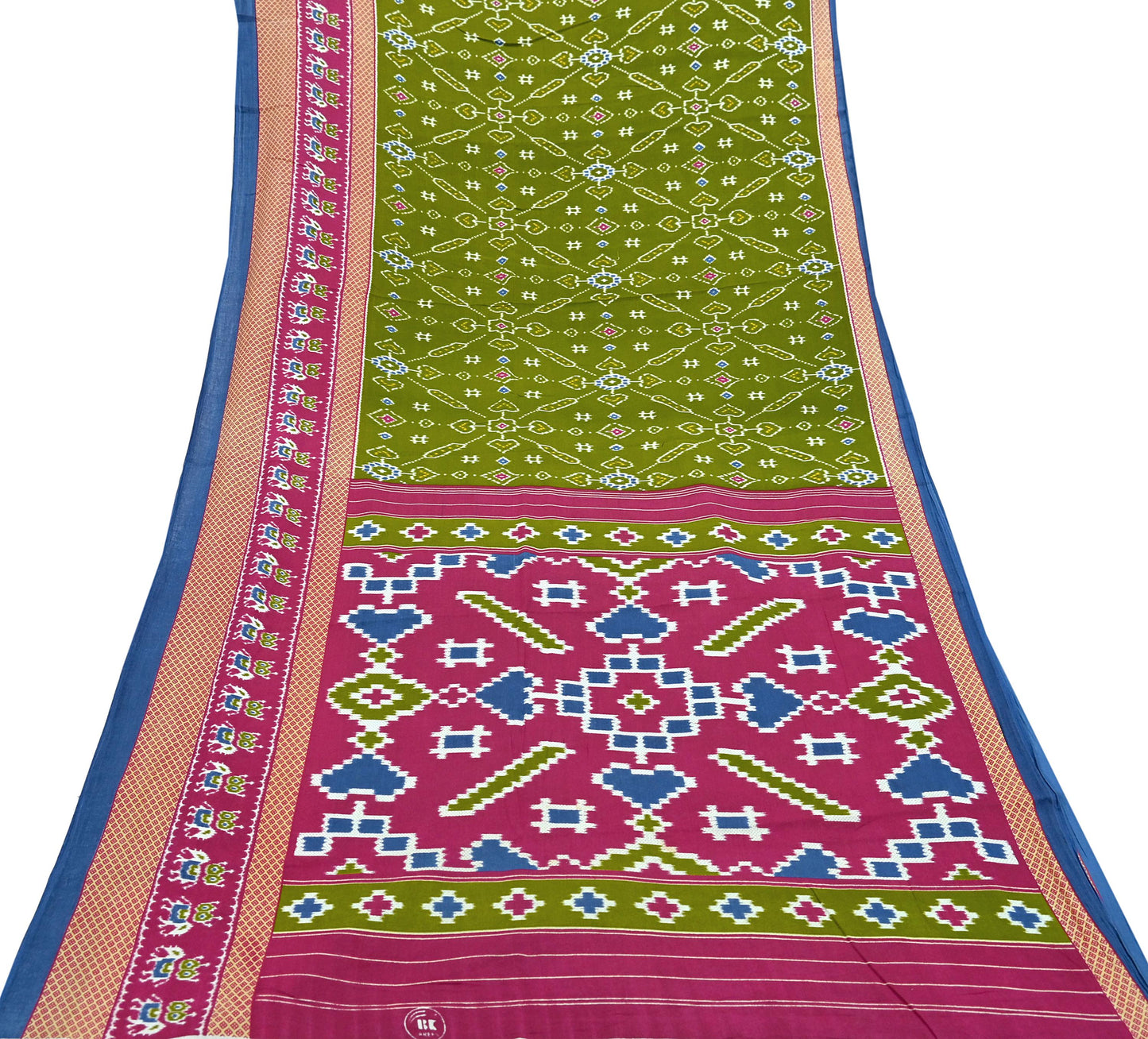 Indian Vintage Green Saree Printed Pure Cotton Sari Craft Fabric 5Yd Sewing Soft Sarong Wrap Boho Floral Dress Making Quilting Crafting Used