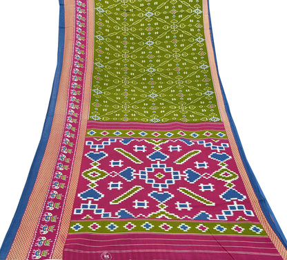Indian Vintage Green Saree Printed Pure Cotton Sari Craft Fabric 5Yd Sewing Soft Sarong Wrap Boho Floral Dress Making Quilting Crafting Used