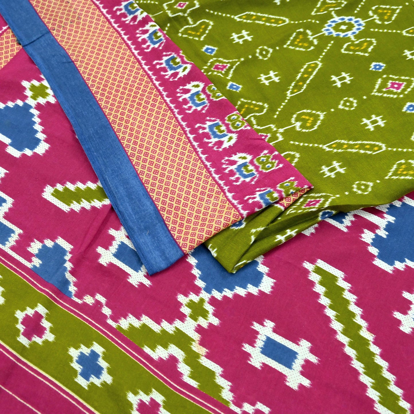 Indian Vintage Green Saree Printed Pure Cotton Sari Craft Fabric 5Yd Sewing Soft Sarong Wrap Boho Floral Dress Making Quilting Crafting Used