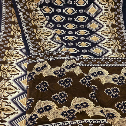 Indian Vintage Brown & Black Saree Printed Pure Cotton Sari Craft Fabric 5Yd Sewing Sarong Wrap Boho Floral Quilting Crafting Dress Making