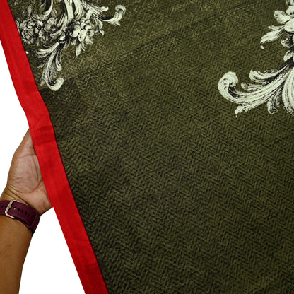 Indian Vintage Saree Ivory & Green Moss Crepe Digital Printed Sari Fabric 6yd Sewing Soft Craft Fabric Dressmaking Dress Designing Quilting