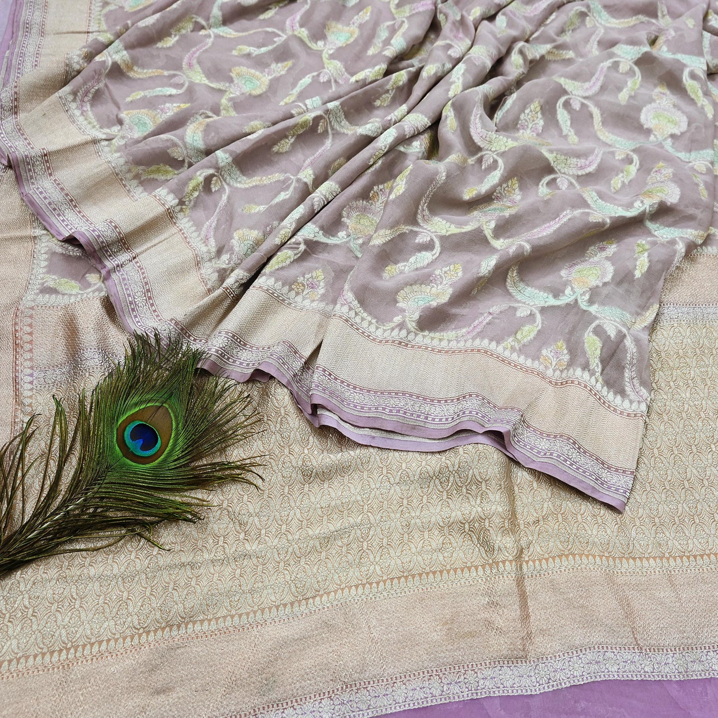 Vintage Heavy Purple Sarees Pure Georgette Silk Hand Woven Sari Craft Fabric 5Yd Sewing Soft Ethnic Zari Dress Making Wedding Sari