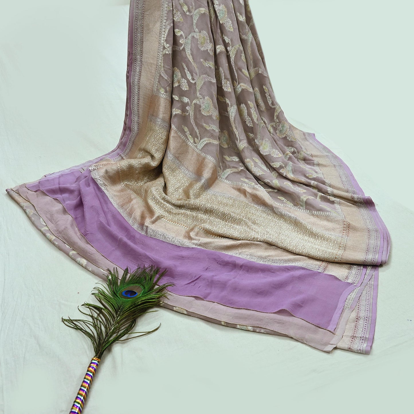 Vintage Heavy Purple Sarees Pure Georgette Silk Hand Woven Sari Craft Fabric 5Yd Sewing Soft Ethnic Zari Dress Making Wedding Sari