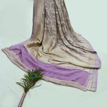 Vintage Heavy Purple Sarees Pure Georgette Silk Hand Woven Sari Craft Fabric 5Yd Sewing Soft Ethnic Zari Dress Making Wedding Sari