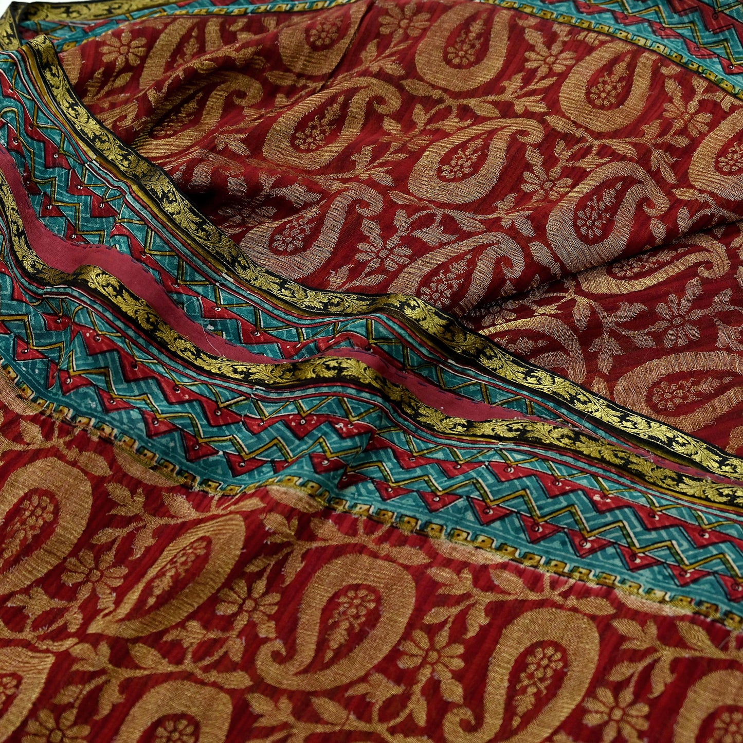 Indian Vintage Sari Hand Woven Pure Georgette Silk Saree Craft Fabric 5Yard Ethnic Floral Soft Dress making Crafting Quilting Upcycle Zari