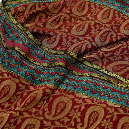 Indian Vintage Sari Hand Woven Pure Georgette Silk Saree Craft Fabric 5Yard Ethnic Floral Soft Dress making Crafting Quilting Upcycle Zari
