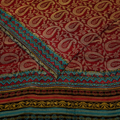 Indian Vintage Sari Hand Woven Pure Georgette Silk Saree Craft Fabric 5Yard Ethnic Floral Soft Dress making Crafting Quilting Upcycle Zari