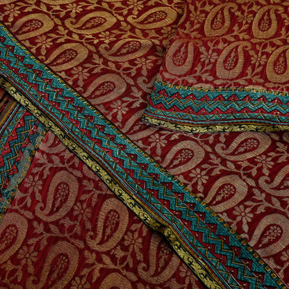 Indian Vintage Sari Hand Woven Pure Georgette Silk Saree Craft Fabric 5Yard Ethnic Floral Soft Dress making Crafting Quilting Upcycle Zari