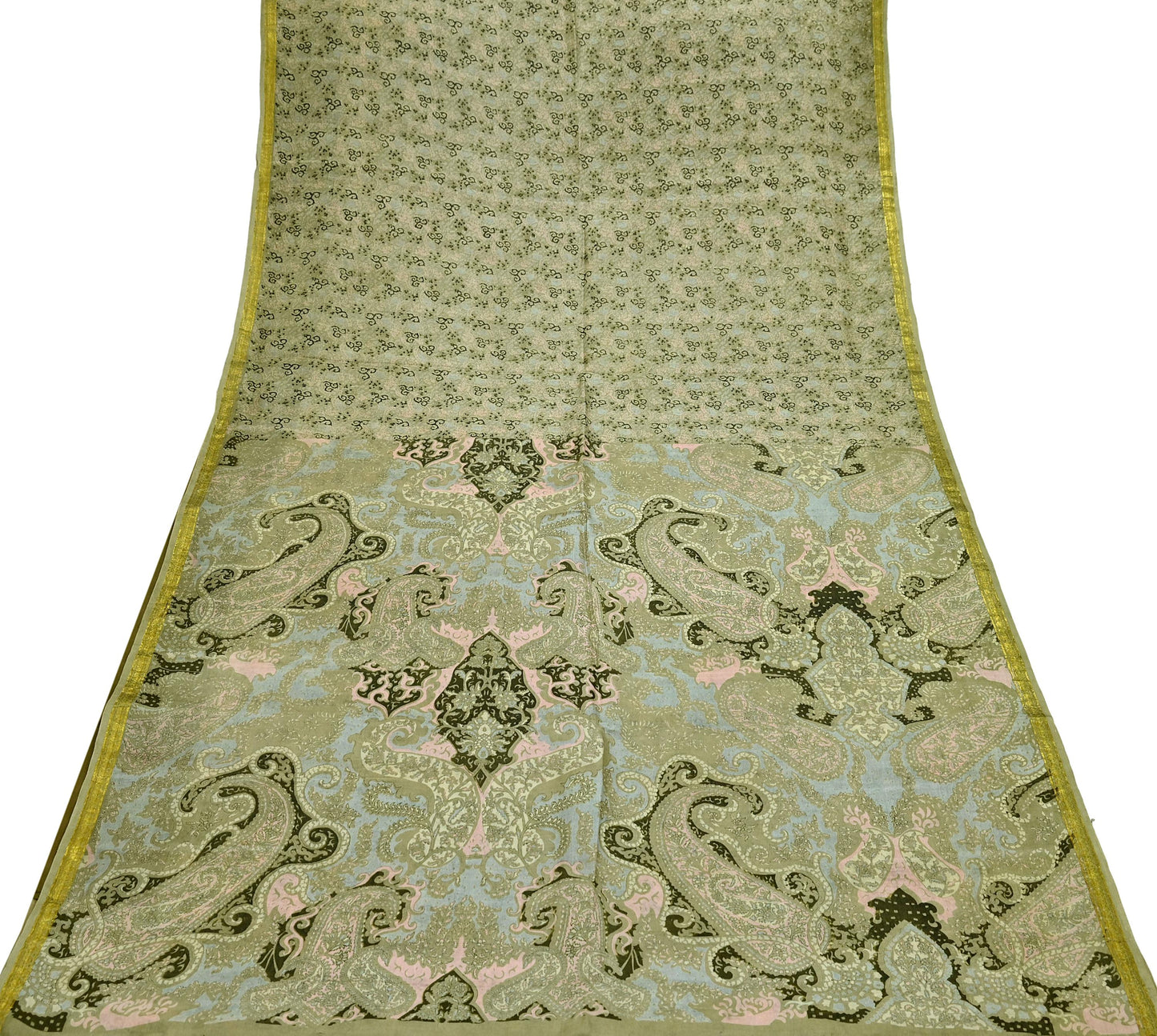 Indian Vintage Sari Green Pure Silk Printed Sarees 6yd Sewing Craft Fabric Dress Making  Soft Floral Wrap Upcycle Used Quilting Crafting