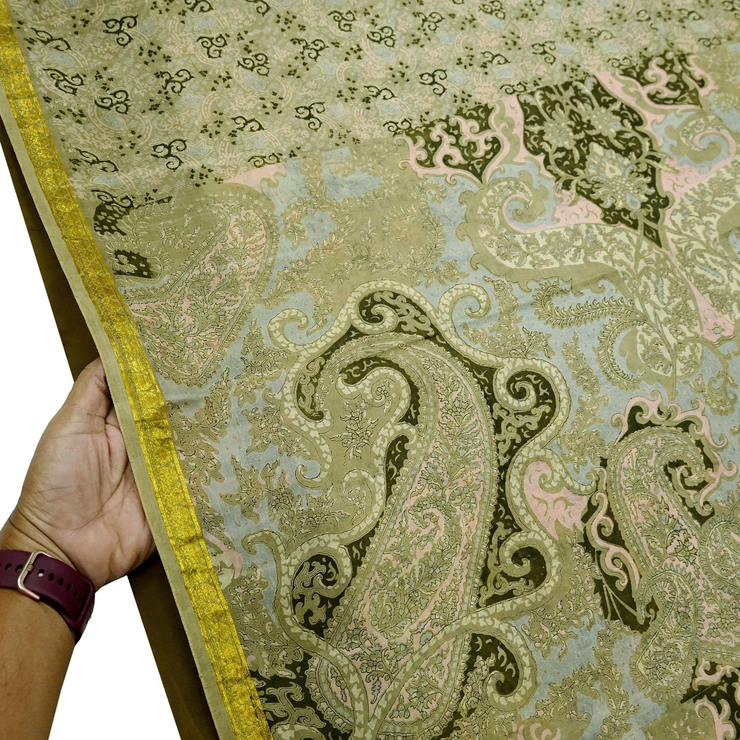 Indian Vintage Sari Green Pure Silk Printed Sarees 6yd Sewing Craft Fabric Dress Making  Soft Floral Wrap Upcycle Used Quilting Crafting