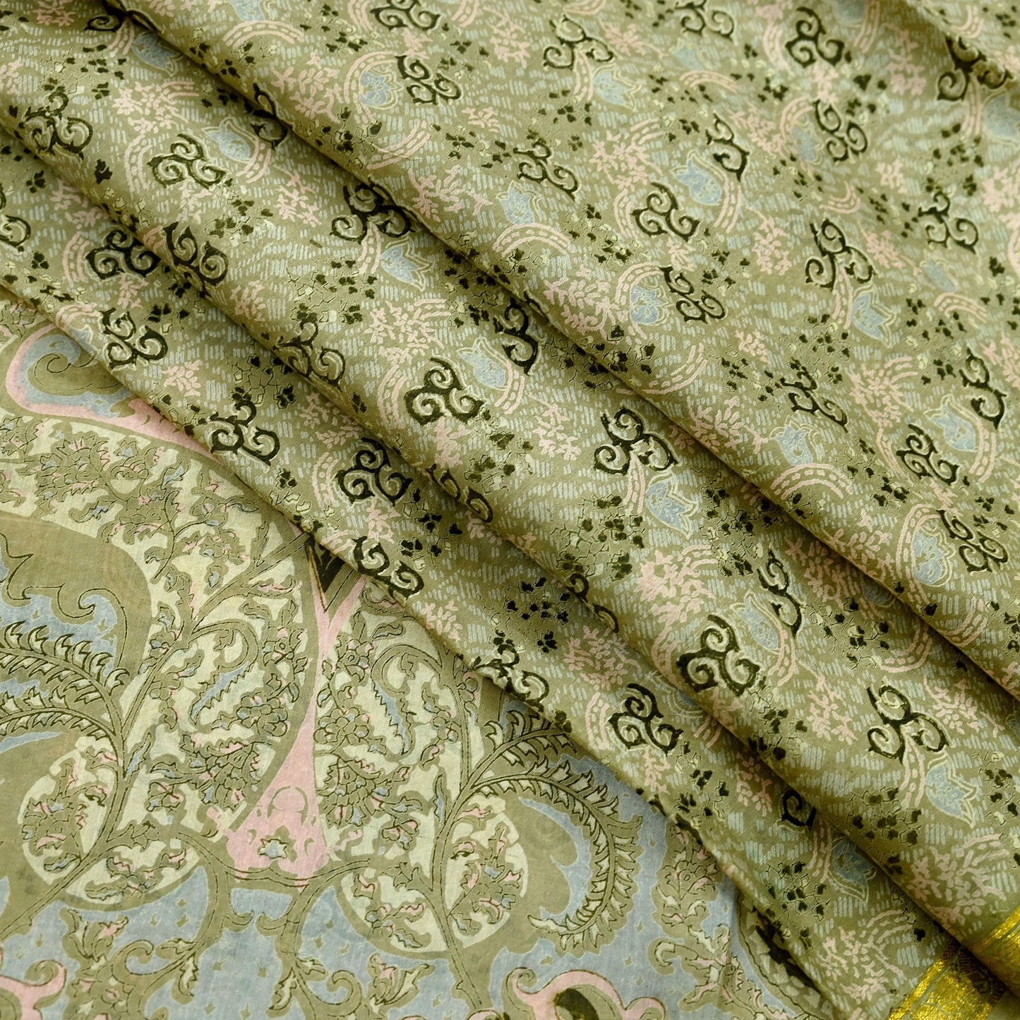 Indian Vintage Sari Green Pure Silk Printed Sarees 6yd Sewing Craft Fabric Dress Making  Soft Floral Wrap Upcycle Used Quilting Crafting