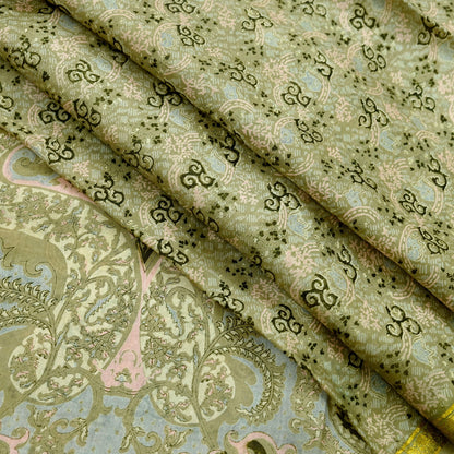 Indian Vintage Sari Green Pure Silk Printed Sarees 6yd Sewing Craft Fabric Dress Making  Soft Floral Wrap Upcycle Used Quilting Crafting