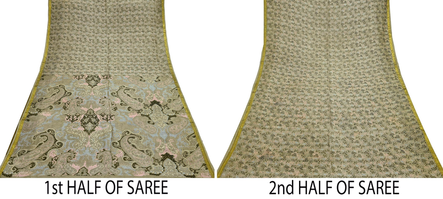 Indian Vintage Sari Green Pure Silk Printed Sarees 6yd Sewing Craft Fabric Dress Making  Soft Floral Wrap Upcycle Used Quilting Crafting