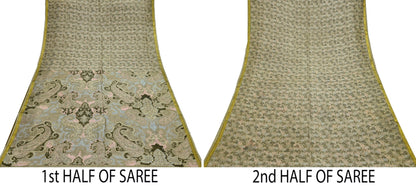 Indian Vintage Sari Green Pure Silk Printed Sarees 6yd Sewing Craft Fabric Dress Making  Soft Floral Wrap Upcycle Used Quilting Crafting