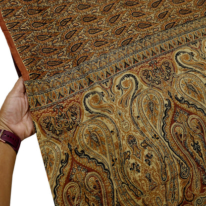 Indian Vintage Sari Brown & Beige 100% Pure Silk Printed Saree 6yd Sewing Craft Fabric DressMaking Wrap Abstract For Crafting Quilting