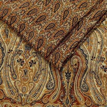 Indian Vintage Sari Brown & Beige 100% Pure Silk Printed Saree 6yd Sewing Craft Fabric DressMaking Wrap Abstract For Crafting Quilting