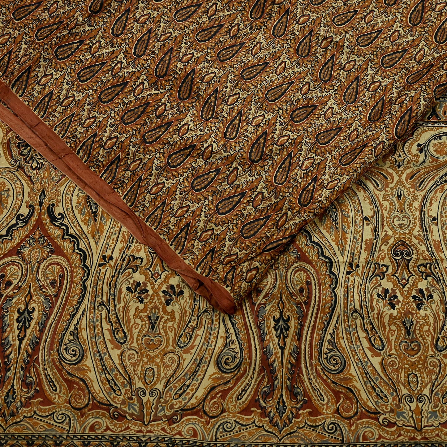 Indian Vintage Sari Brown & Beige 100% Pure Silk Printed Saree 6yd Sewing Craft Fabric DressMaking Wrap Abstract For Crafting Quilting