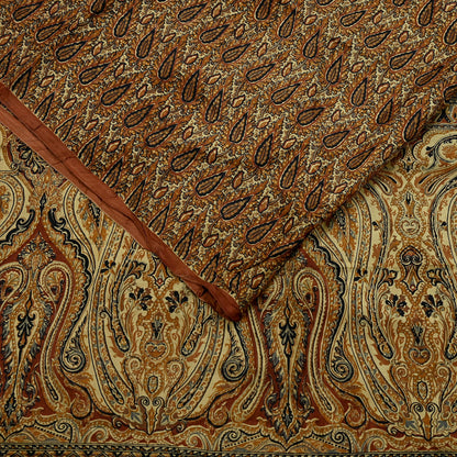 Indian Vintage Sari Brown & Beige 100% Pure Silk Printed Saree 6yd Sewing Craft Fabric DressMaking Wrap Abstract For Crafting Quilting