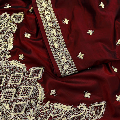 Indian Vintage Heavy Sarees Maroon Pure Silk Hand Embroidered Sari Fabric 5Yd Sewing Ethnic Zardozi/dabka zari Wedding sarees