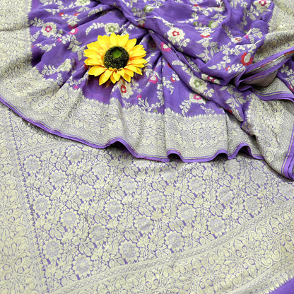 Vintage Heavy Purple Sarees Pure Georgette Silk Hand Woven Sari Craft Fabric 6Yd Sewing Soft Ethnic Zari Dress Making Wedding Sari