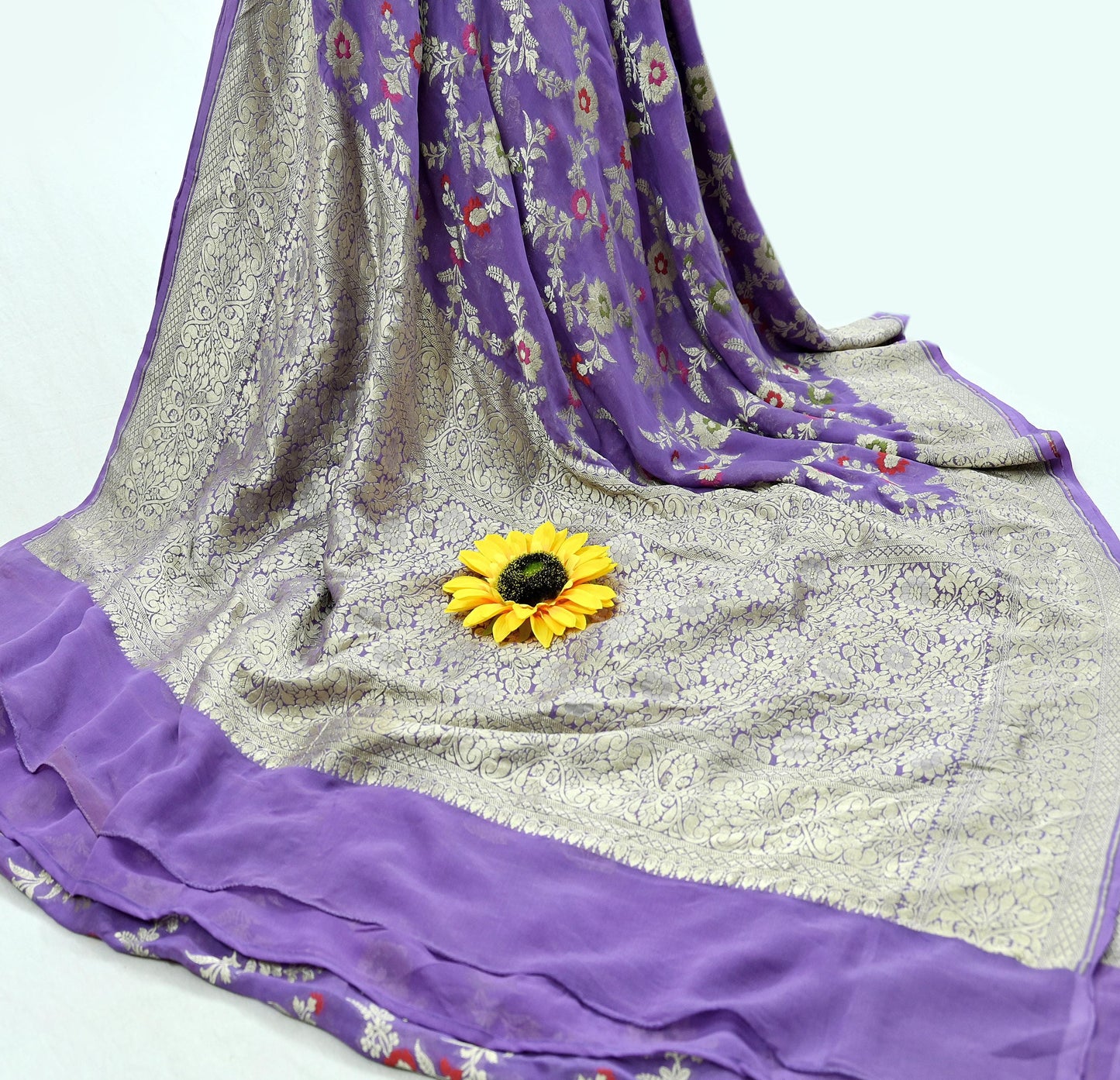 Vintage Heavy Purple Sarees Pure Georgette Silk Hand Woven Sari Craft Fabric 6Yd Sewing Soft Ethnic Zari Dress Making Wedding Sari