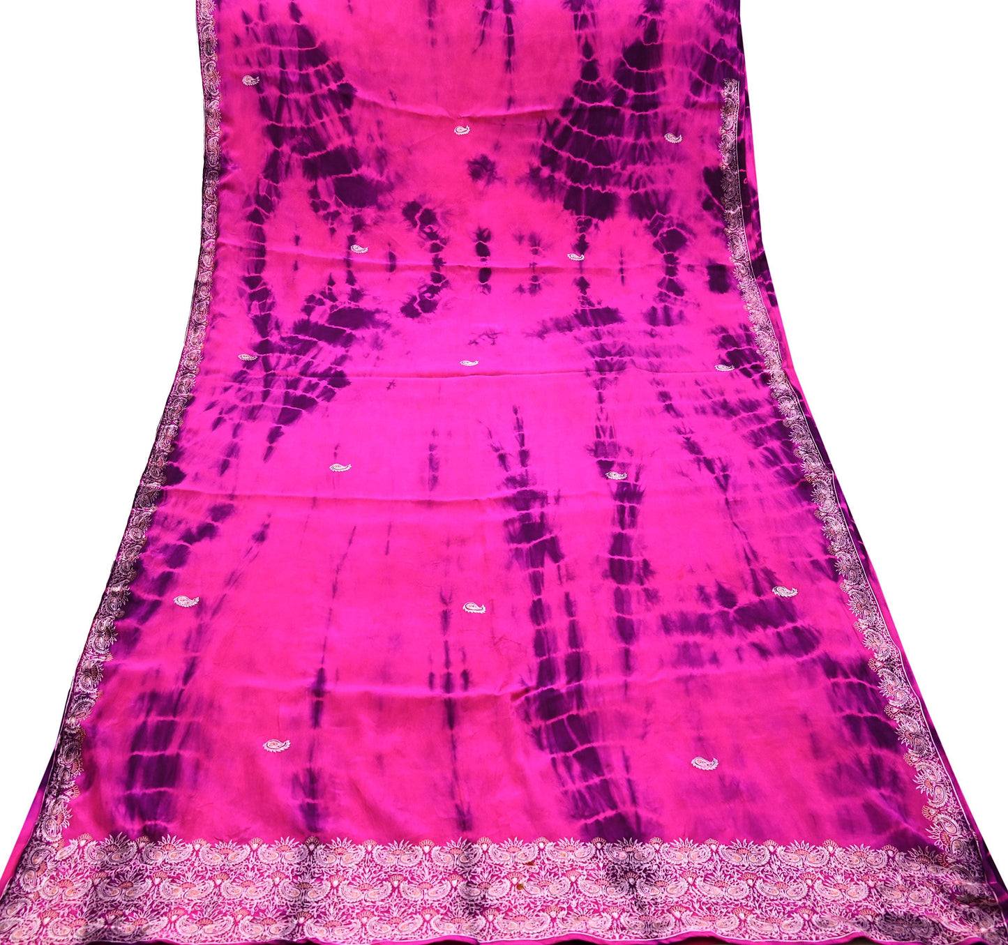 Indian Vintage Sari Pure Crepe Silk Hand Embroidered Sarees 6yd Sewing Craft Fabric Ethnic Wrap Upcycle Quilting Crafting Dress Making