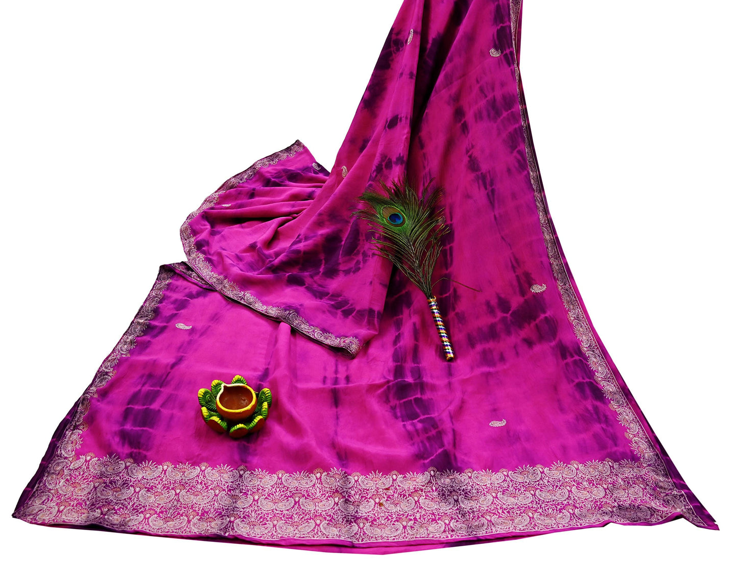 Indian Vintage Sari Pure Crepe Silk Hand Embroidered Sarees 6yd Sewing Craft Fabric Ethnic Wrap Upcycle Quilting Crafting Dress Making