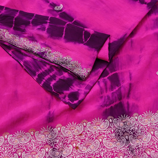 Indian Vintage Sari Pure Crepe Silk Hand Embroidered Sarees 6yd Sewing Craft Fabric Ethnic Wrap Upcycle Quilting Crafting Dress Making
