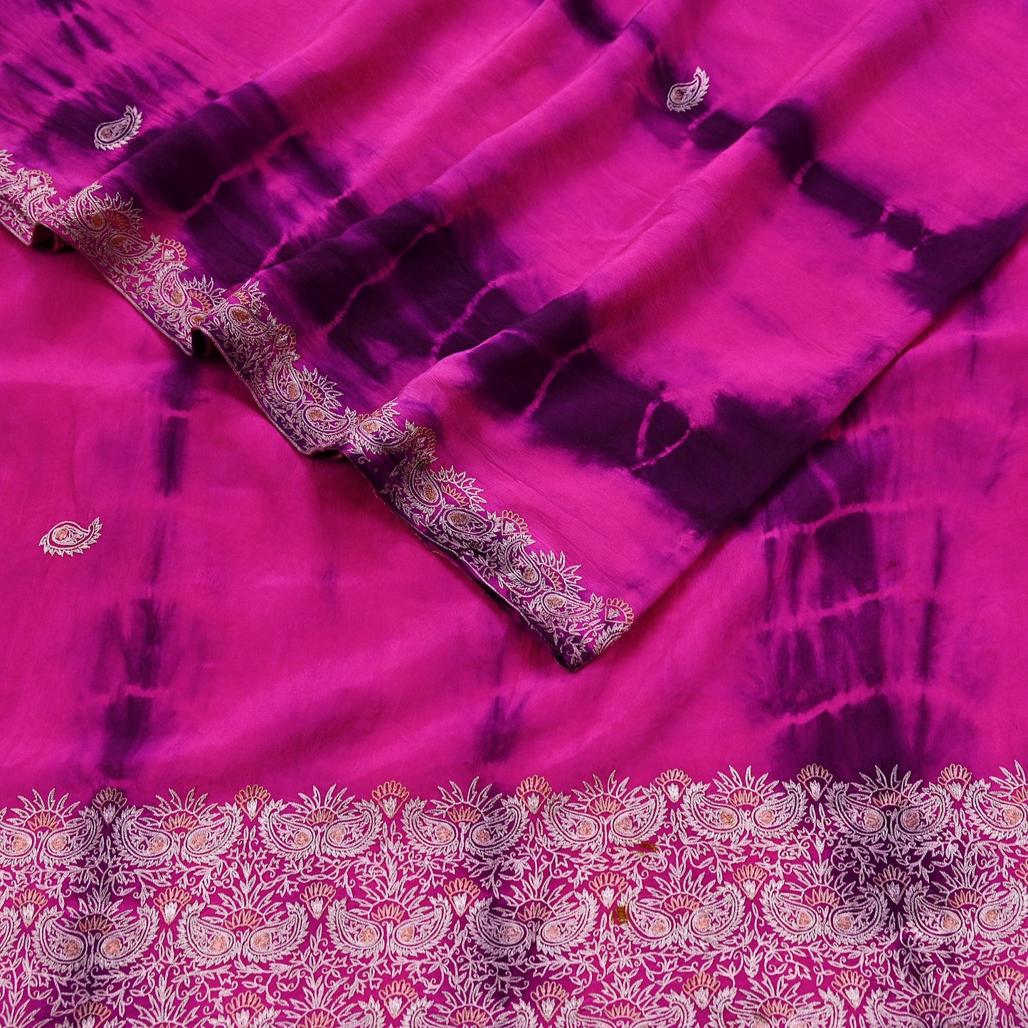 Indian Vintage Sari Pure Crepe Silk Hand Embroidered Sarees 6yd Sewing Craft Fabric Ethnic Wrap Upcycle Quilting Crafting Dress Making