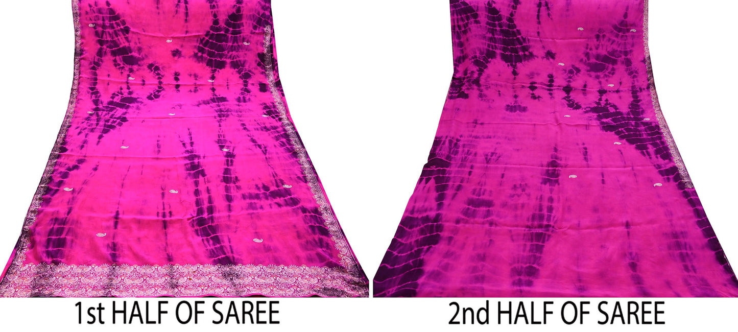 Indian Vintage Sari Pure Crepe Silk Hand Embroidered Sarees 6yd Sewing Craft Fabric Ethnic Wrap Upcycle Quilting Crafting Dress Making