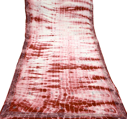 Indian Vintage Saree Pure Crepe Silk Hand Embroidered Tie-Dye Sari Fabric 5yard Sewing Craft Fabric Ethnic Dressmaking Crafting Zardozi Zari
