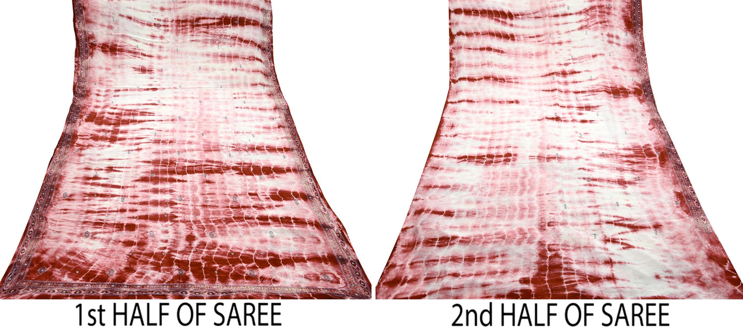 Indian Vintage Saree Pure Crepe Silk Hand Embroidered Tie-Dye Sari Fabric 5yard Sewing Craft Fabric Ethnic Dressmaking Crafting Zardozi Zari