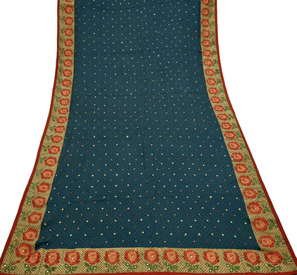 Indian Vintage Sari Gray Pure Crepe Silk Hand Embroidered Saree 5yard Sewing Floral Craft Fabric Sequins Zari