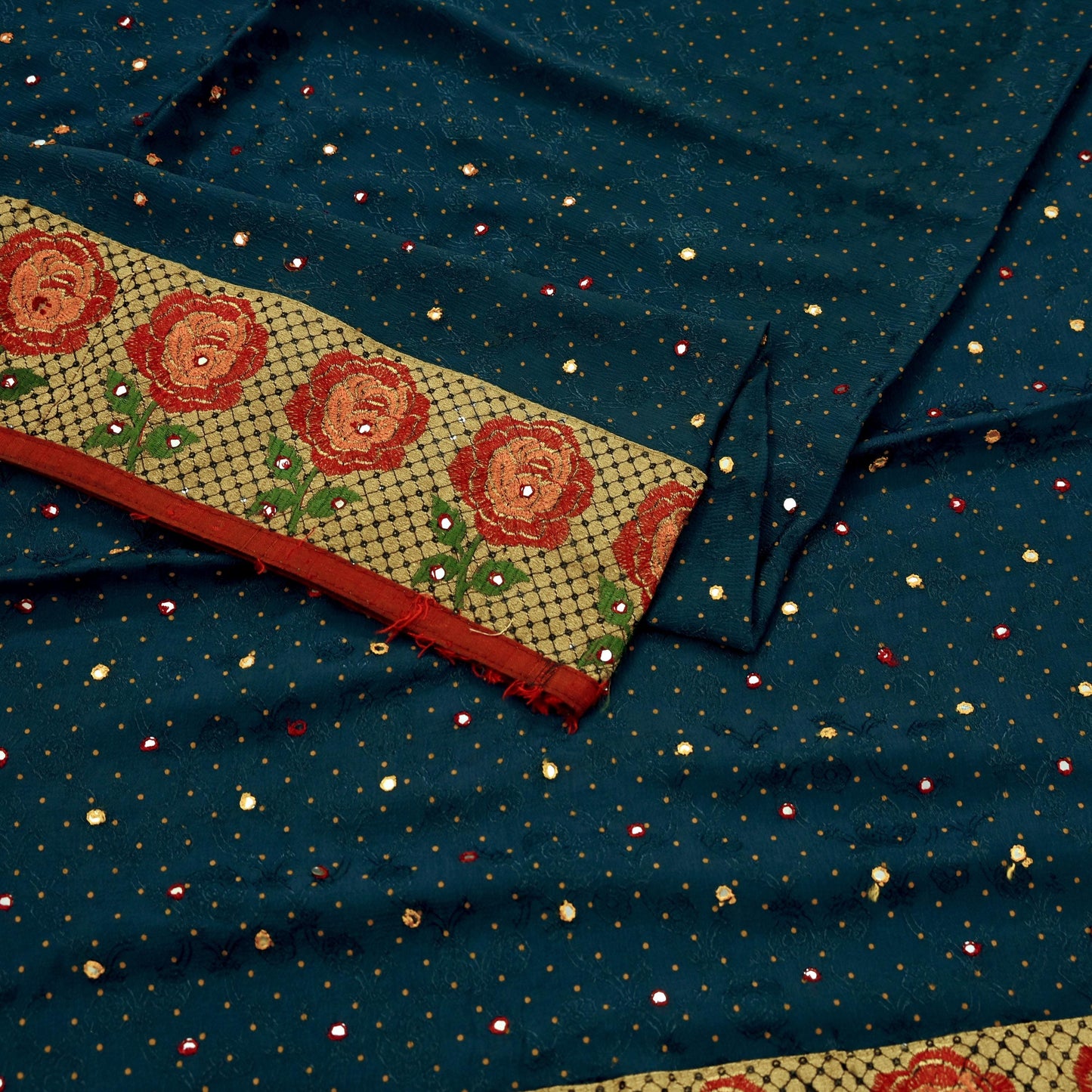 Indian Vintage Sari Gray Pure Crepe Silk Hand Embroidered Saree 5yard Sewing Floral Craft Fabric Sequins Zari