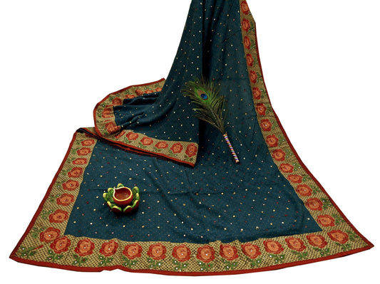 Indian Vintage Sari Gray Pure Crepe Silk Hand Embroidered Saree 5yard Sewing Floral Craft Fabric Sequins Zari
