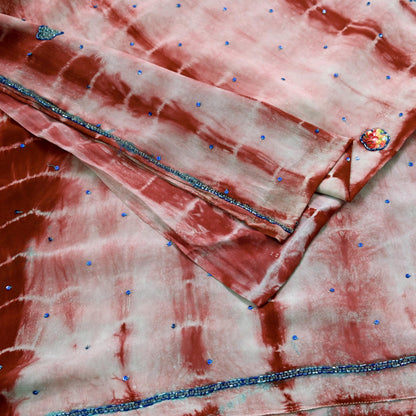 Indian Vintage Saree Pure Crepe Silk Hand Embroidered Tie-Dye Sari Fabric 5yard Sewing Craft Fabric Ethnic Dressmaking Crafting Zardozi Zari