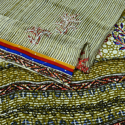 Indian Vintage Sari Pure Crepe Silk Hand Embroidered Saree 5yd Sewing Floral Craft Fabric Sequins Dress making Crafting Quilting