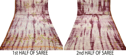 Indian Vintage Saree Pure Crepe Silk Hand Embroidered Tie-Dye Sari Fabric 5yard Sewing Craft Fabric Ethnic Dressmaking Crafting Zardozi Zari