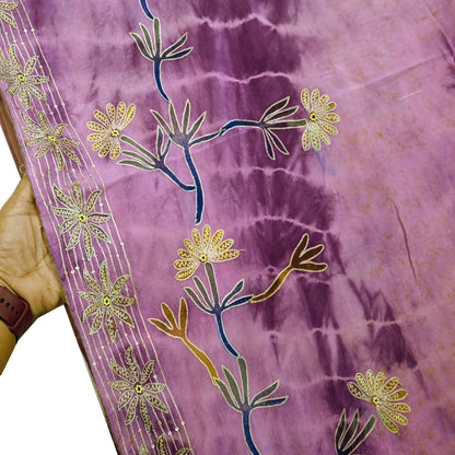 Indian Vintage Sari Pure Crepe Silk Hand Embroidered Sarees 5yd Sewing Craft Fabric Ethnic Wrap Upcycle Quilting Crafting Dress Making