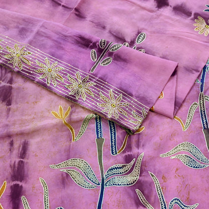 Indian Vintage Sari Pure Crepe Silk Hand Embroidered Sarees 5yd Sewing Craft Fabric Ethnic Wrap Upcycle Quilting Crafting Dress Making