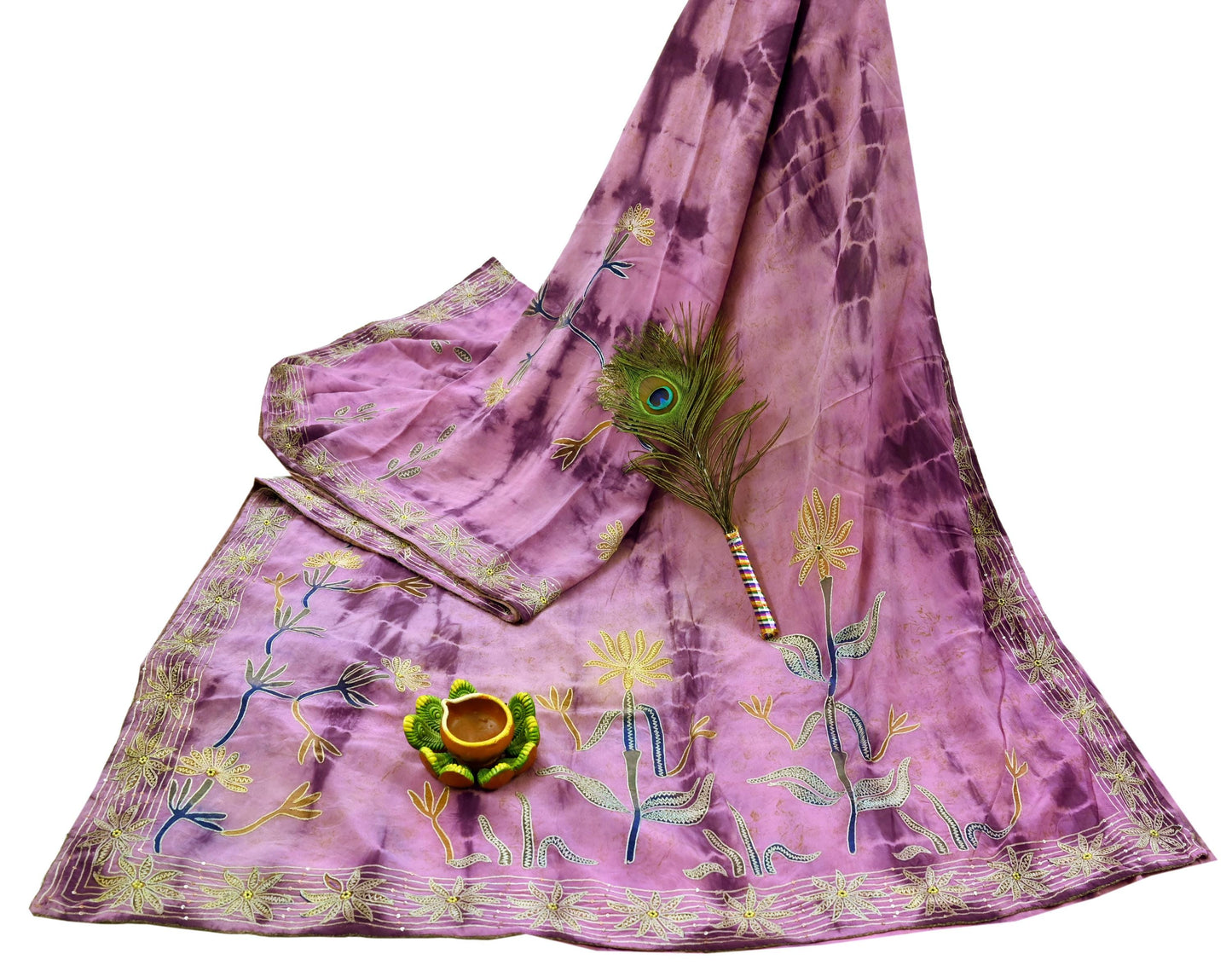 Indian Vintage Sari Pure Crepe Silk Hand Embroidered Sarees 5yd Sewing Craft Fabric Ethnic Wrap Upcycle Quilting Crafting Dress Making